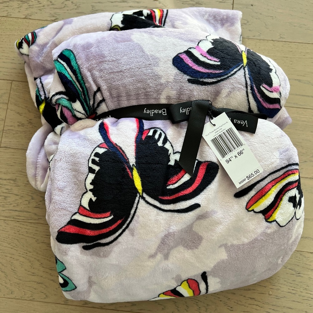 NWT Vera Bradley Plush Fleece Butterfly Twin Size Throw Blanket